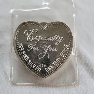 "Especially For You" 1 troy oz heart shapped .999 fine silver
